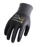 Nitrile palm coated foam glove with lightweight liner.